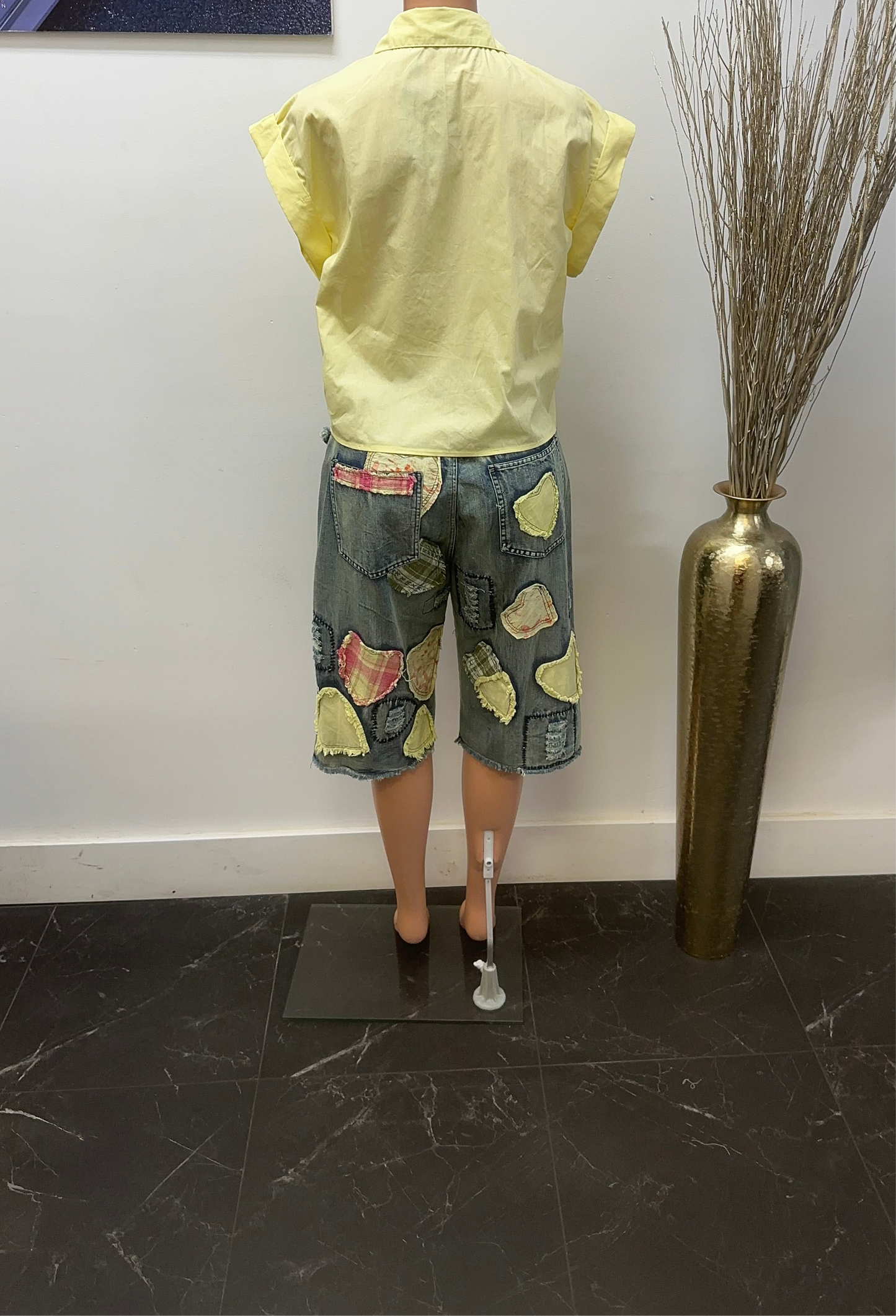 heather women jeans shorts and blouse