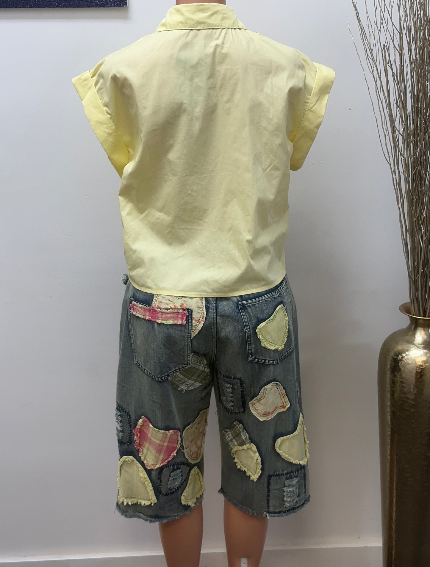 heather women jeans shorts and blouse