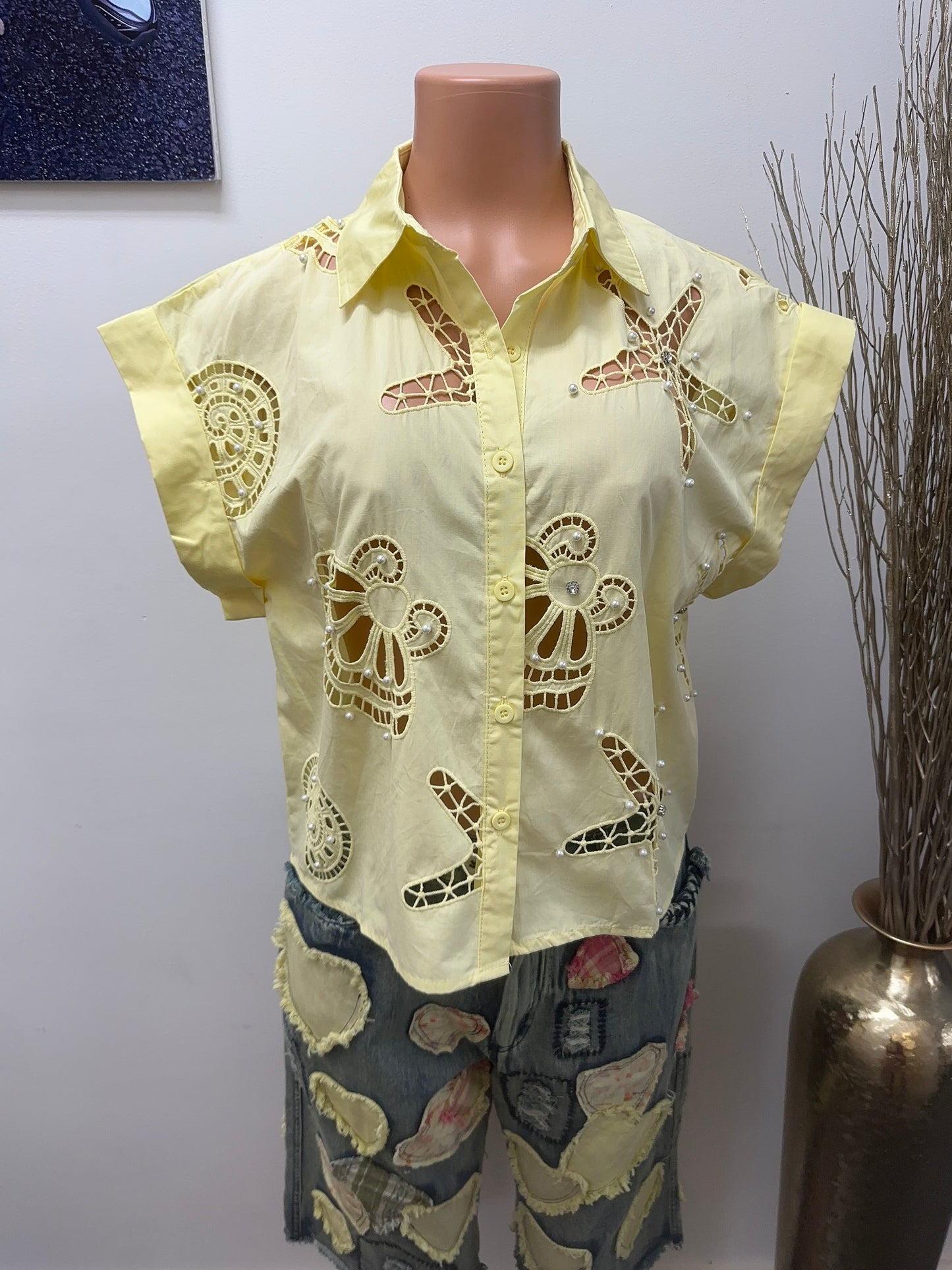 heather women jeans shorts and blouse