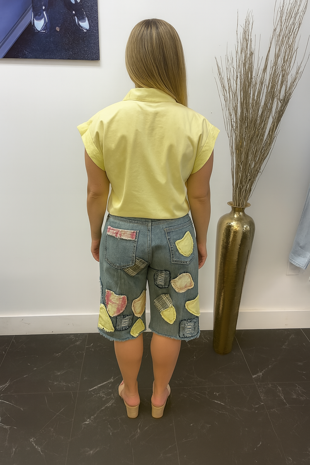 heather women jeans shorts and blouse