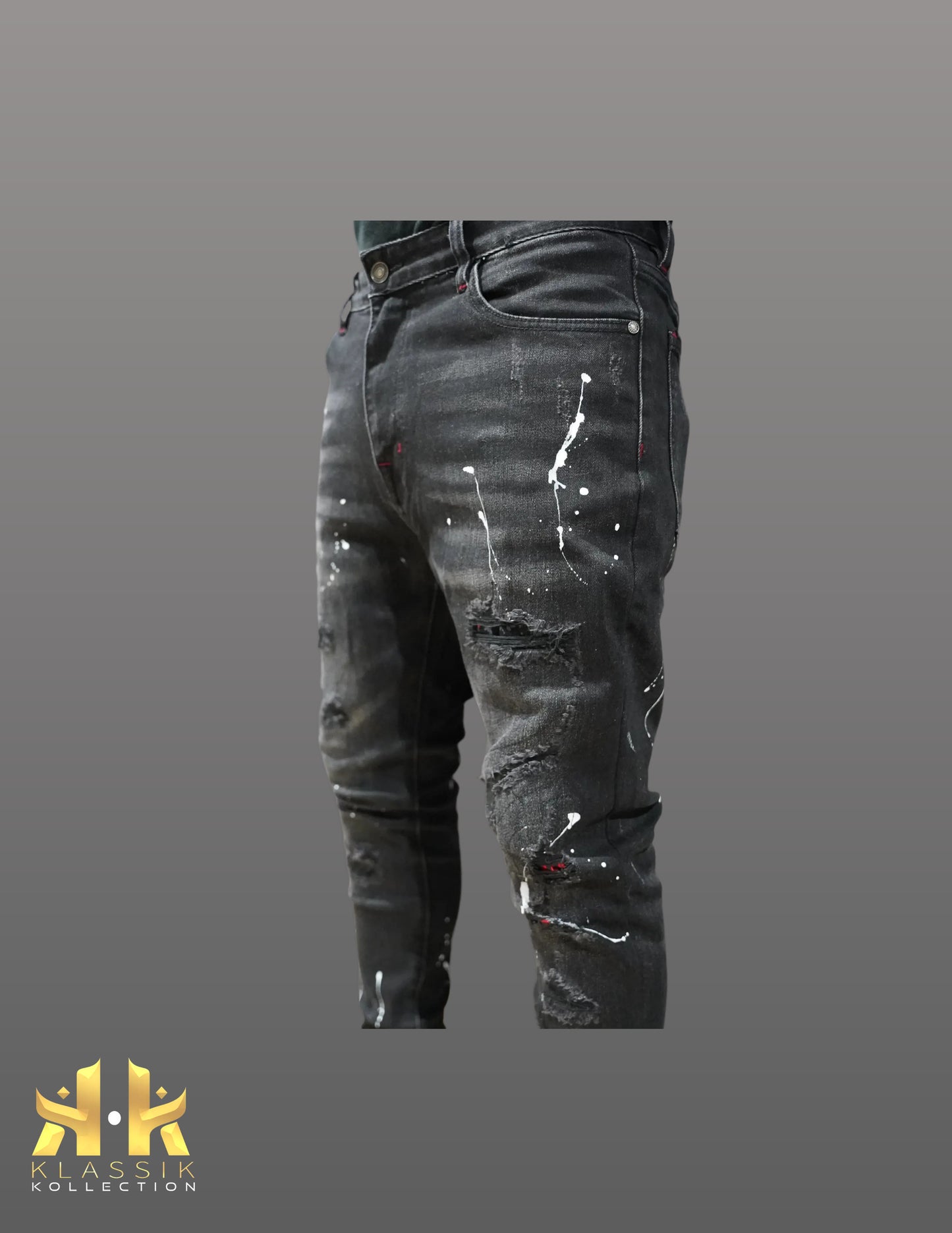 Men High Quality Designer Men Stretch Ripped paint splash skinny fit jeans street style klassik brand name men jeans pants