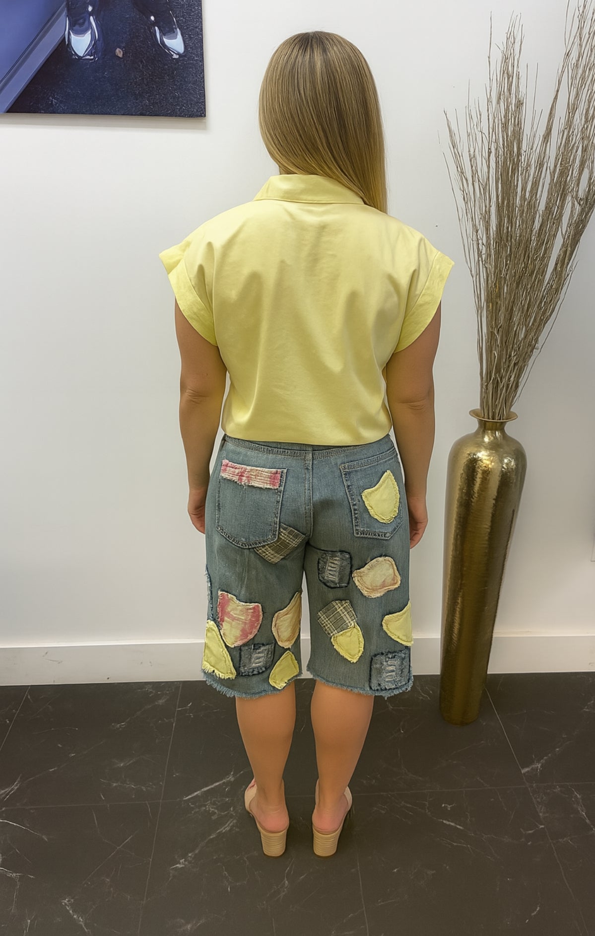 heather women jeans shorts and blouse